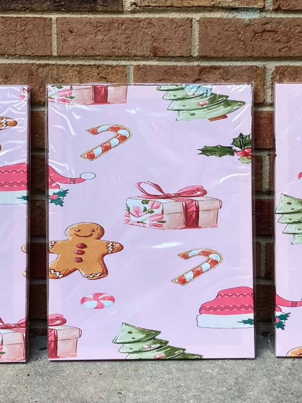 Pink Christmas Theme Canvas Wall Art - 3 Piece Set - 12